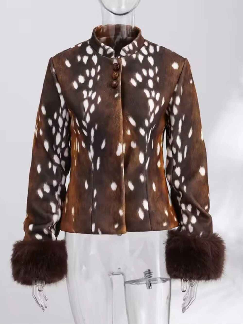 Street Leopard Print Cuffs Jacket Women Stand Collar Full Sleeve Buttons - Picture 4 of 9